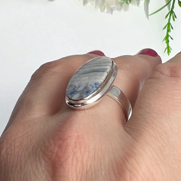 SALE❗️Jewelry Set Ring Size 8 Blue Scheelite Pendant Sterling Silver 925 - Picture 10 of 12